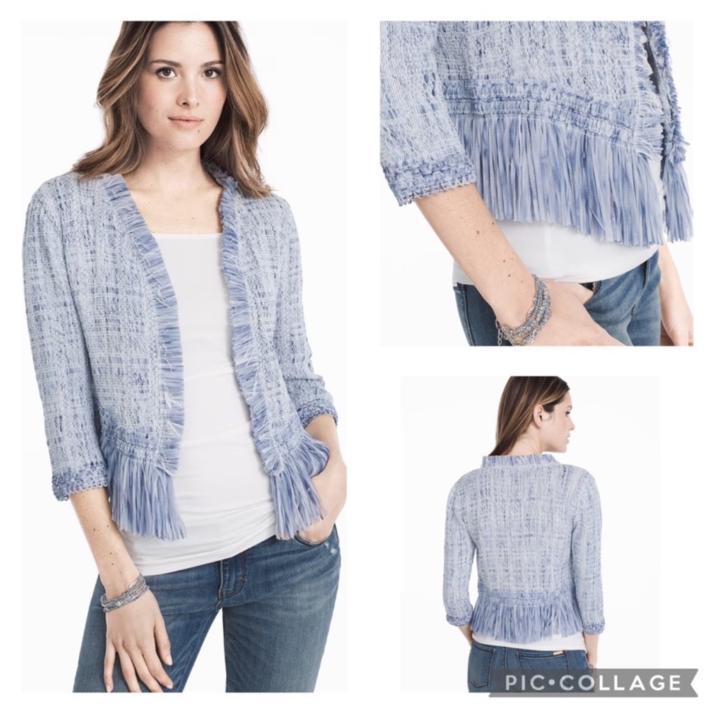 Nwot White House Black Market Light Blue Tweed Cardigan Sweater Sz Large